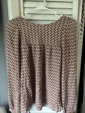 LOFT Brown and Cream Long Sleeve Floral-Print Dress